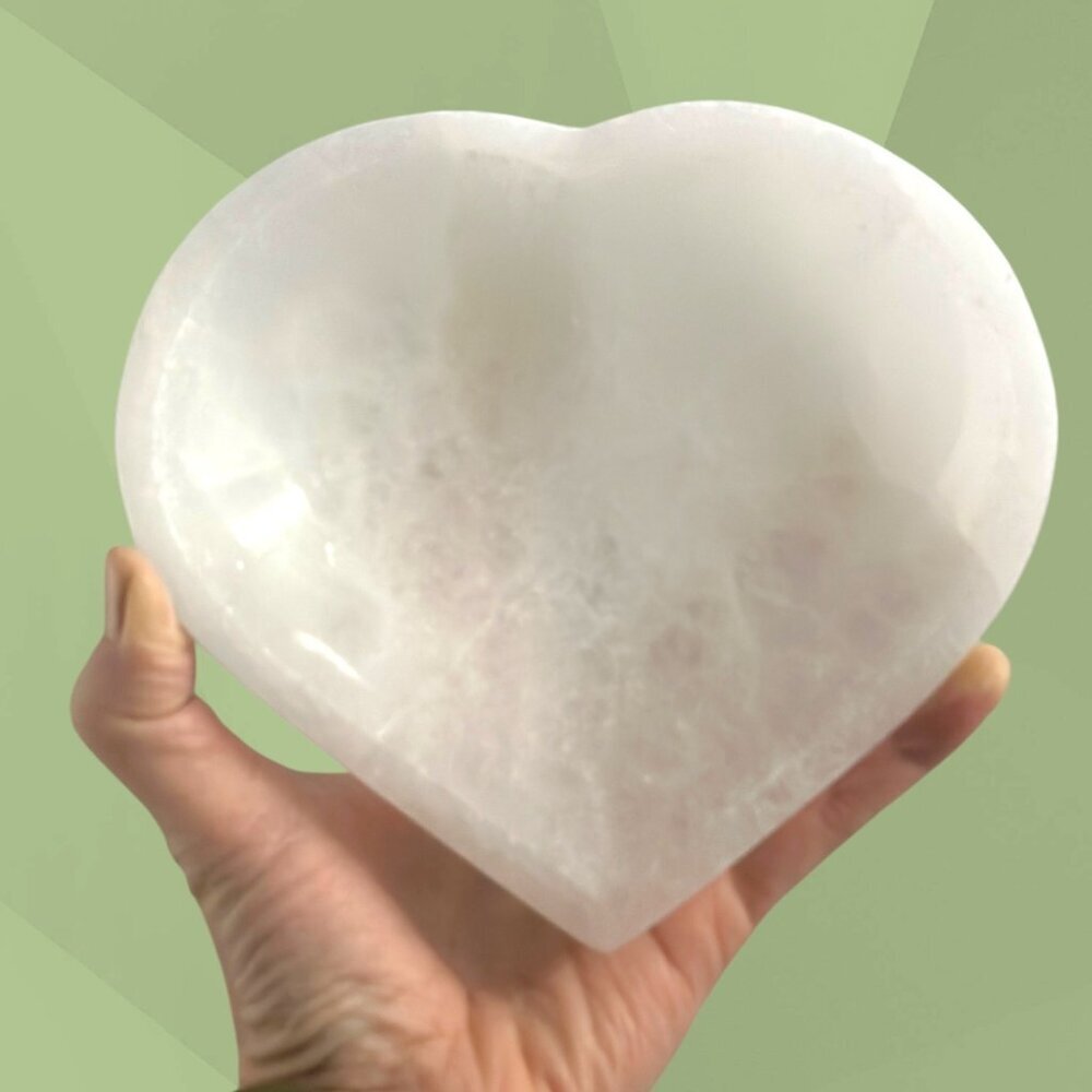 Selenite Heart Shape Big XL Bowl Crystal Cleansing Charging Size XL: 6” 1.5 lbs